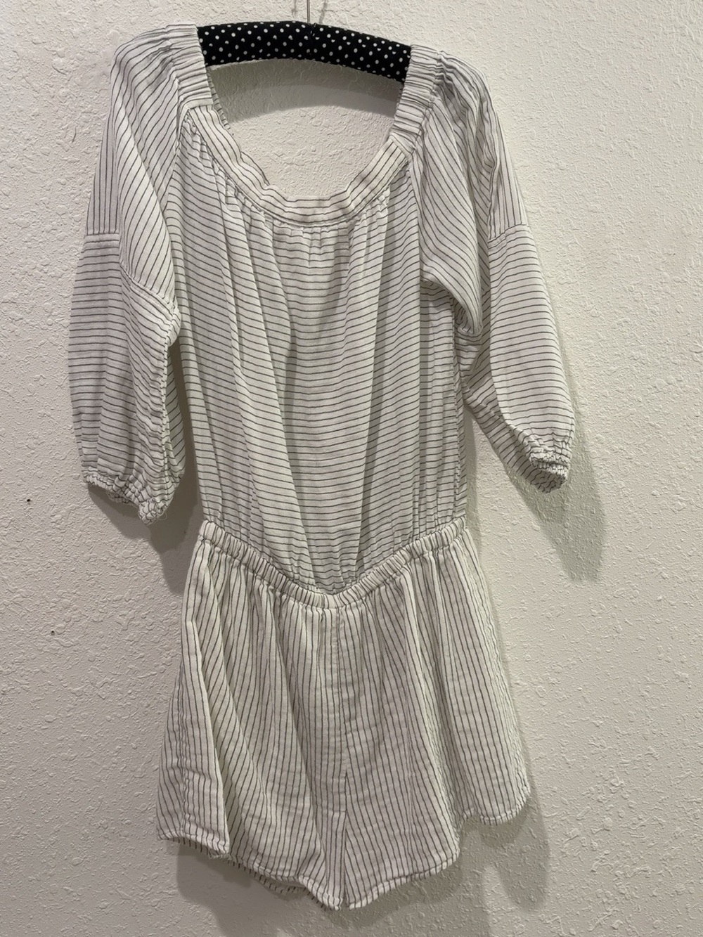Anthropologie Tina + Jo striped off-the-shoulder romper in size L with pockets!